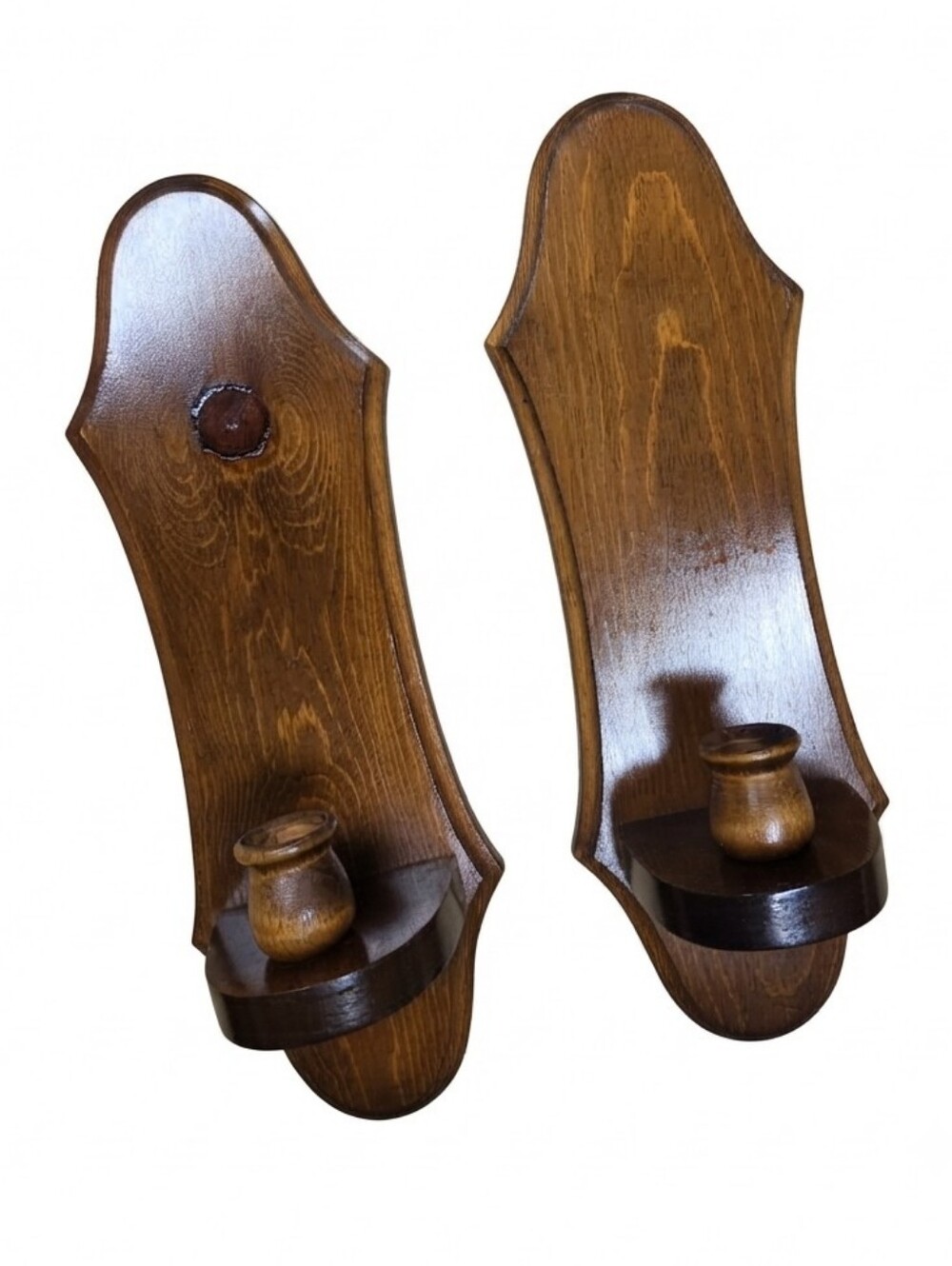 Vintage Solid Wood Wall Sconces Pair Handcrafted Cottagecore Farmhouse Pillar Ca